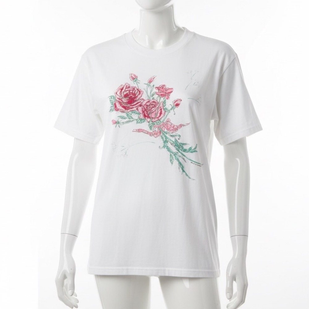 Vtg 90s Diamond Dust T-Shirt XL‎ Pink Rose Floral Sparkly Floral Vegas Vacation